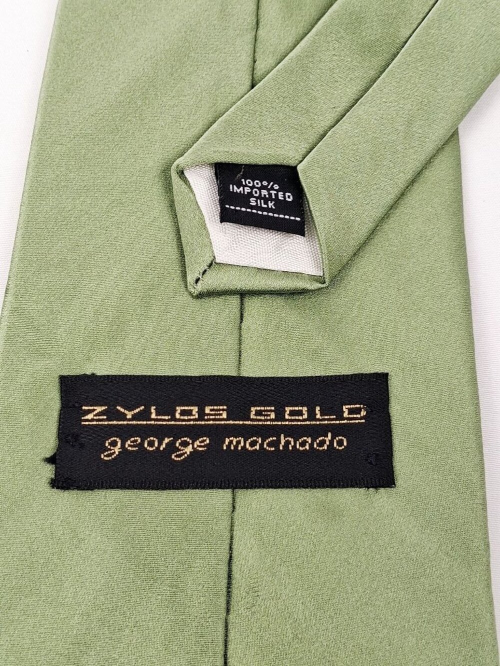Zylos Gold George Machado Green Silk Tie 58" Classic Mens Neckwear USA - Picture 5 of 5